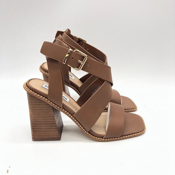 Steve Madden Womens Lighten Platform Sandal Leather Buckle Cognac 7 New - Picture 7 of 10